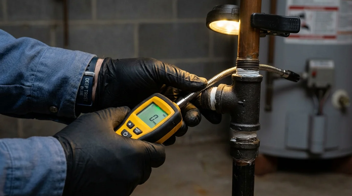 Gas leak detection with electronic sniffer by Johns Plumbing LLC in Bourg