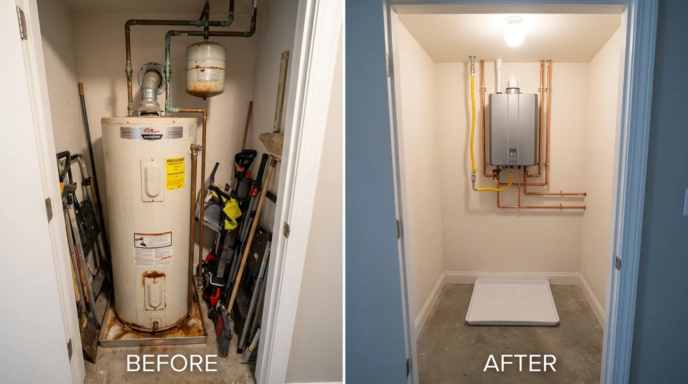 Tank water heater versus wall-mounted tankless unit comparison for Bourg, LA homeowners